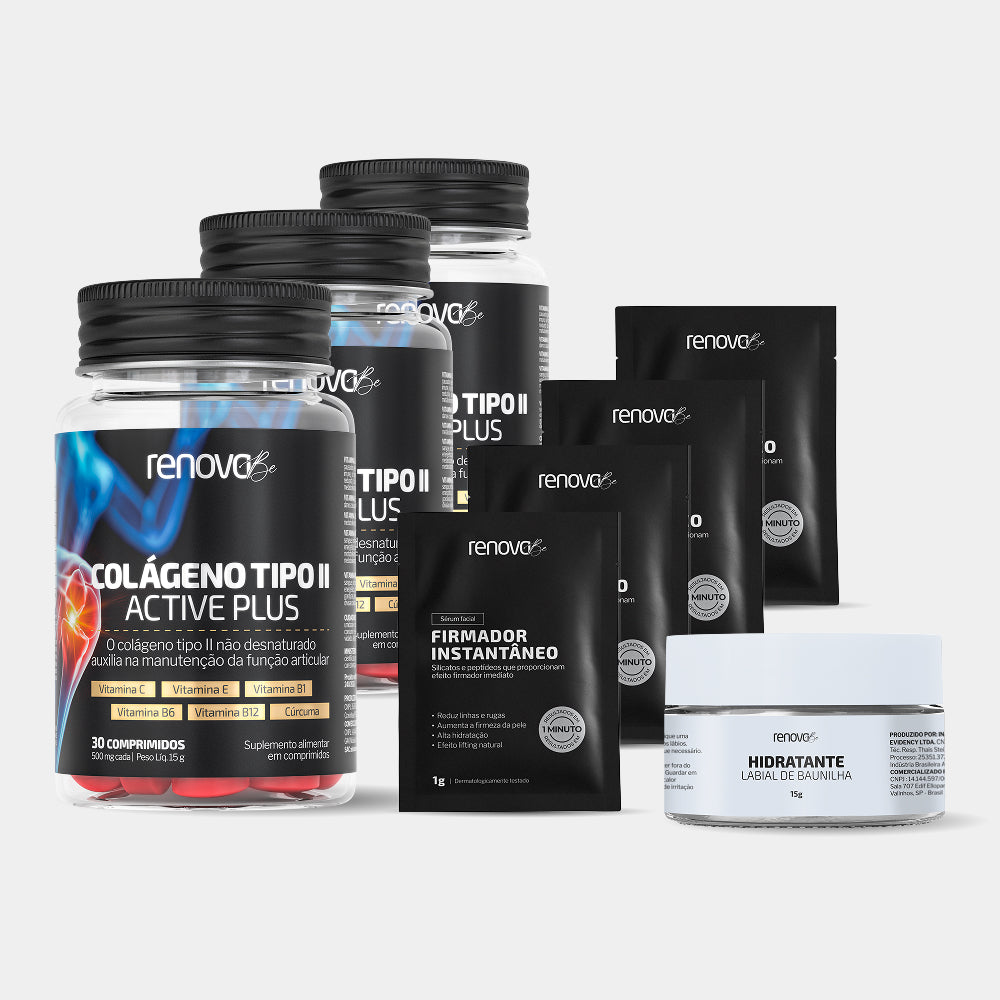 Kit Colágeno Tipo 2 Active Plus — 3 Potes sabor Cápsulas da RenovaBe