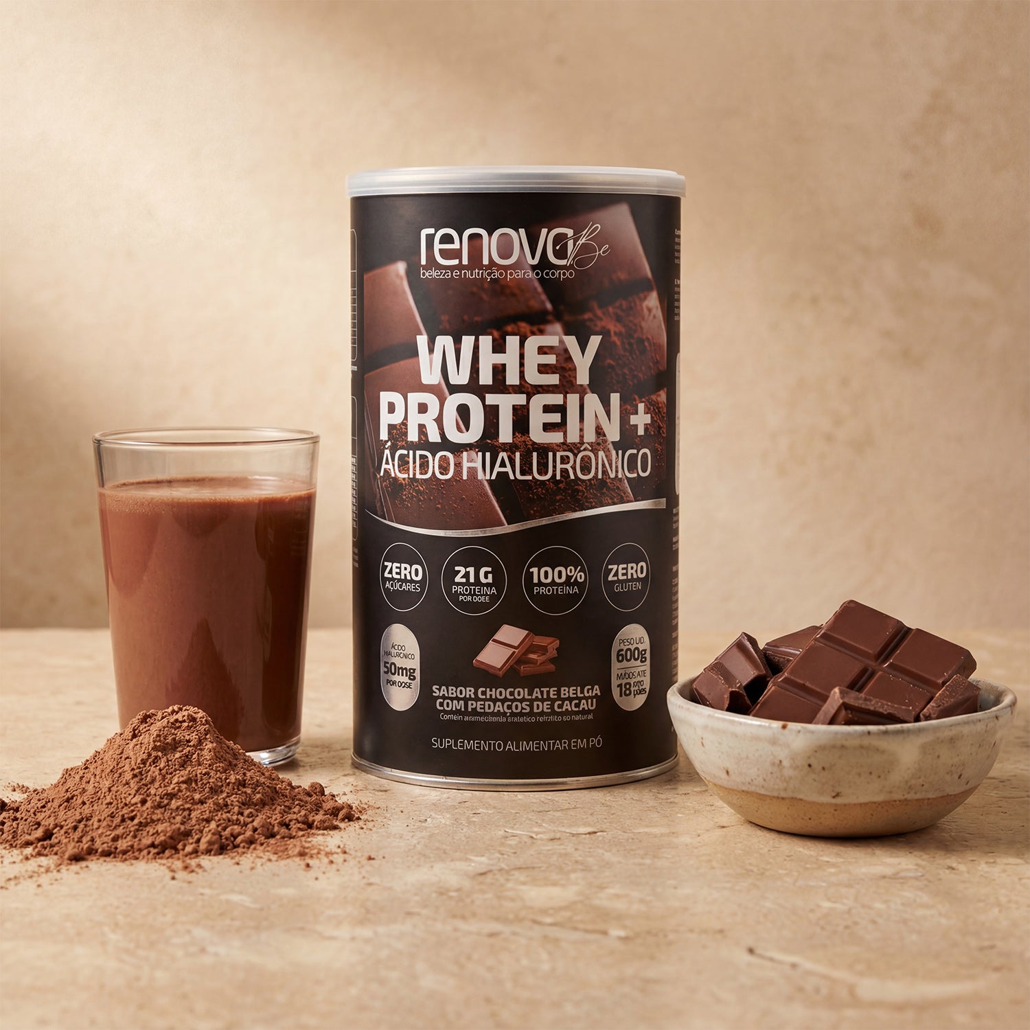Whey Protein e Ácido Hialurônico - Chocolate