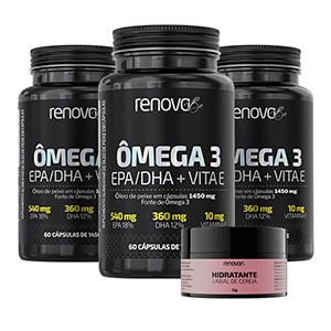 3 Ômega 3 EPA/SHA + 1 Hidratante Labial